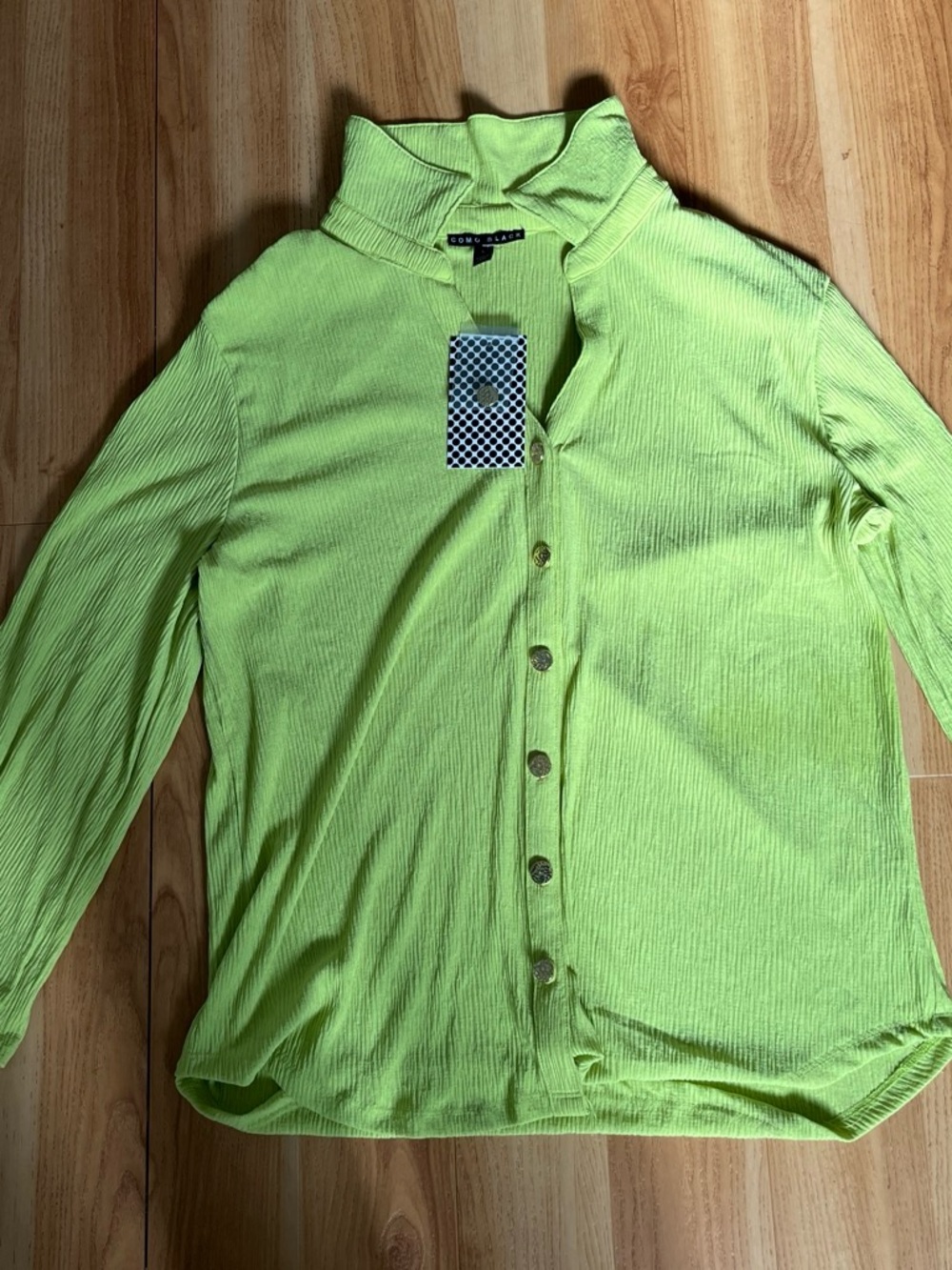Como Black Lime Green Button-Down Shirt L NWT | Long Sleeve Collared Top
